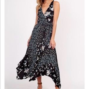 Olivaceous Black Surplice Floral Wrap Maxi Dress Size Large